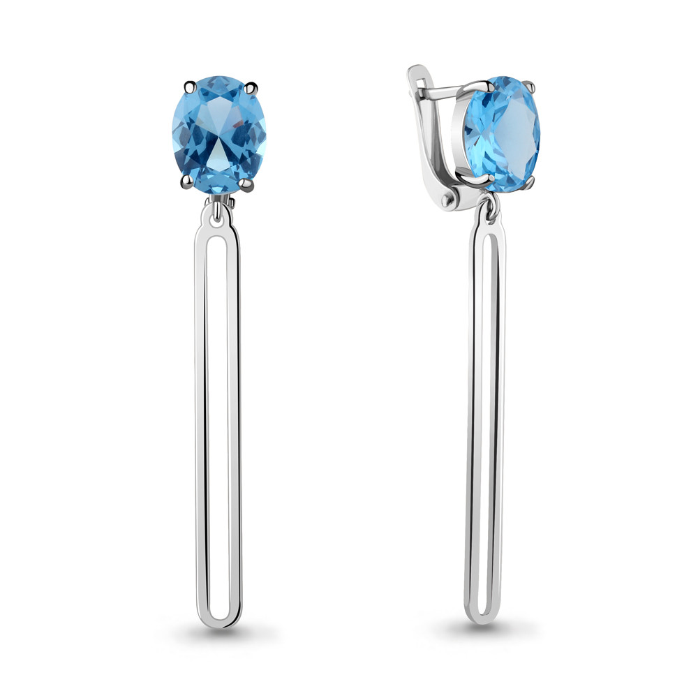 Серьги AQUAMARINE серебро с родием, нано топаз свисс, "каратник" 4744092.5