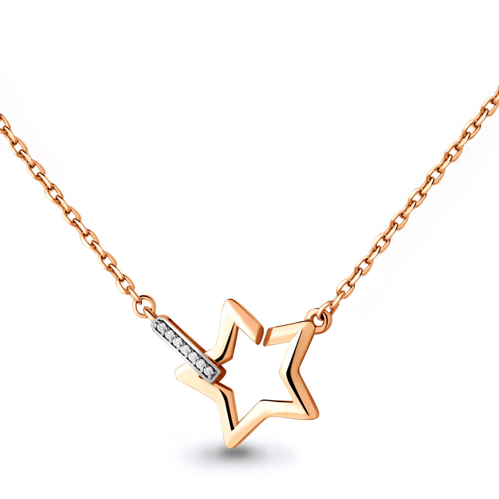 Колье AQUAMARINE серебро с позолотой, фианит, "звезда" 73584А.6 размеры - 45