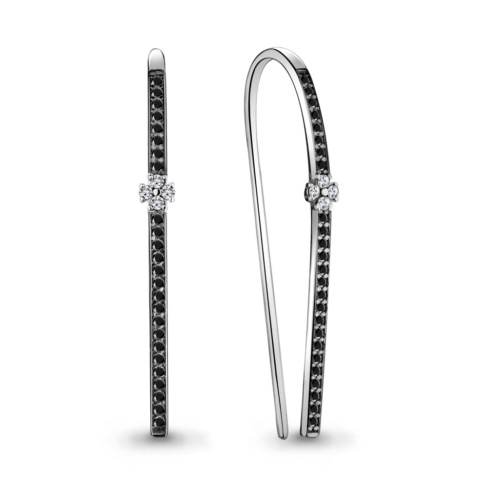Серьги-скобы из серебра Aquamarine 48412АЧ.5 покрыто родием