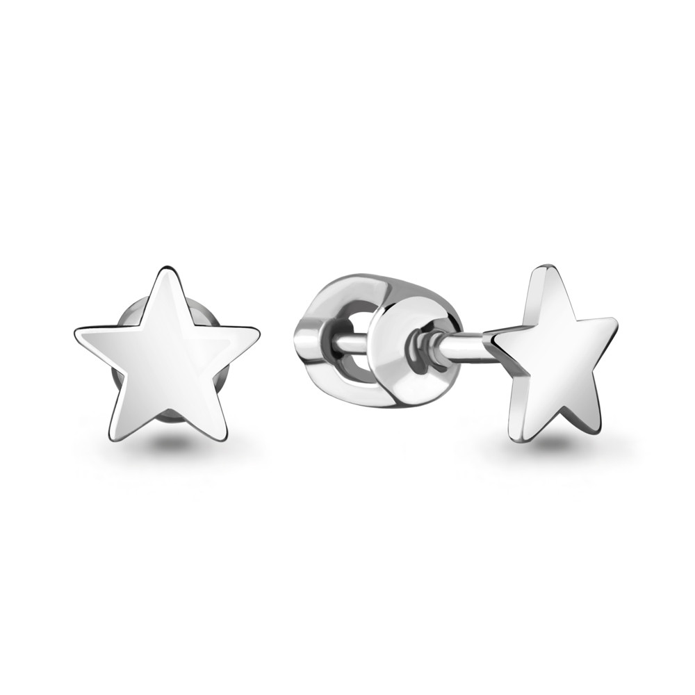 Серьги AQUAMARINE серебро с родием, без вставок, "звезда" 33182.5