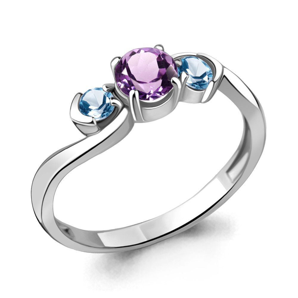 Кольцо AQUAMARINE серебро с родием, аметист топаз свисс, многокаменка 6942930.5 размеры - 16