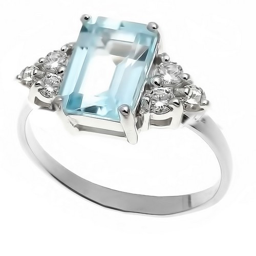 Кольцо ЮК "Серебро" серебро с родием, топаз фианит, "halo" KR140027-T