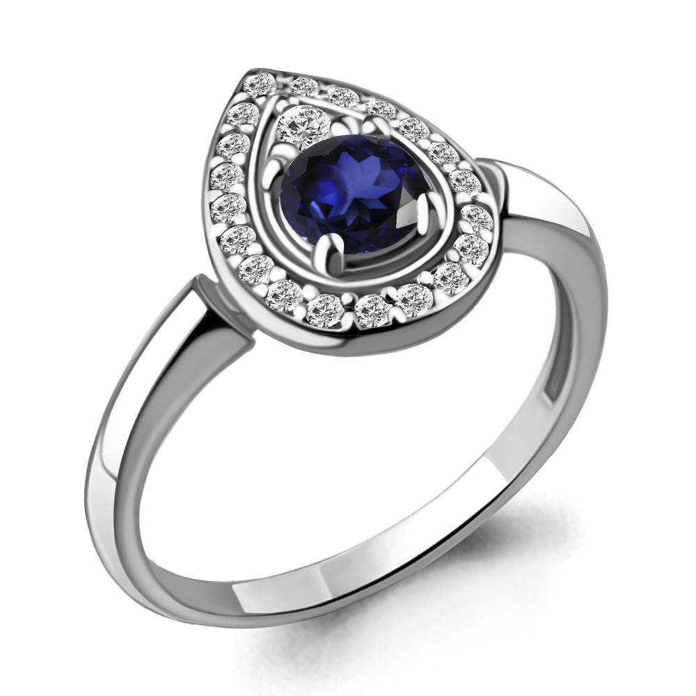 Кольцо AQUAMARINE серебро с родием, нано сапфир фианит, "halo" 68748АБ.5 размеры - 17