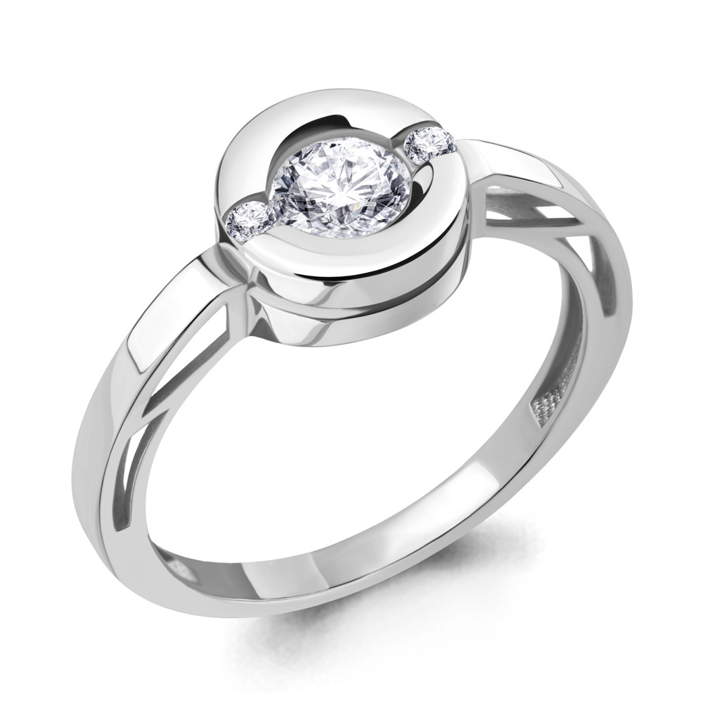 Серебряное кольцо Фианит Aquamarine 66642А.5 покрыто родием коллекц. Round SW