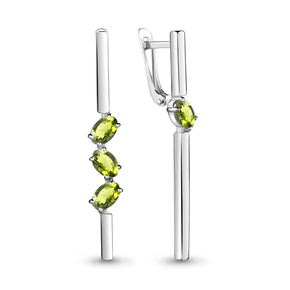 Серьги AQUAMARINE серебро с родием, хризолит, с английским замком, многокаменка 4748607.5