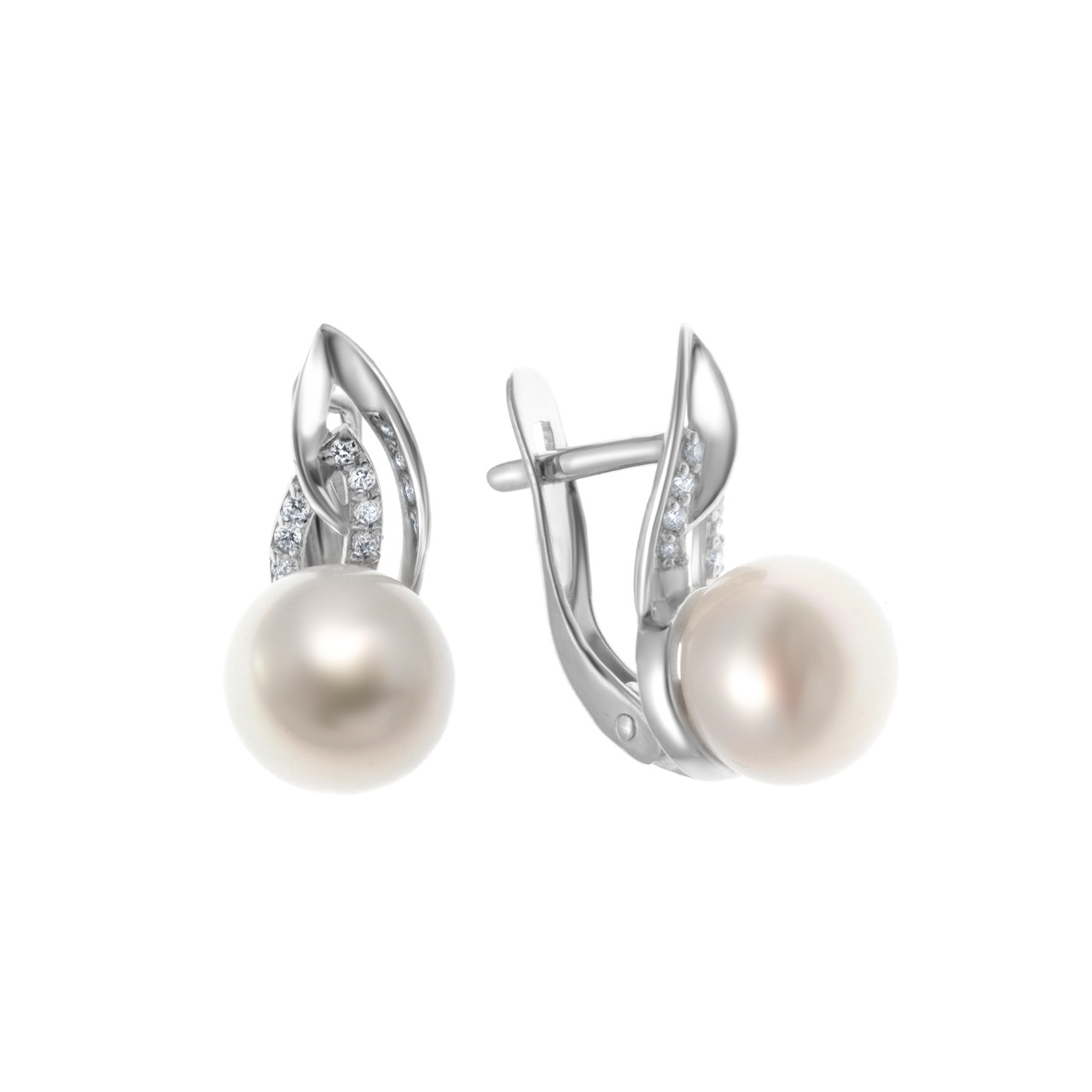 Серьги TEOSA серебро с родием, жемчуг культ. фианит, классика 290-9-669Р