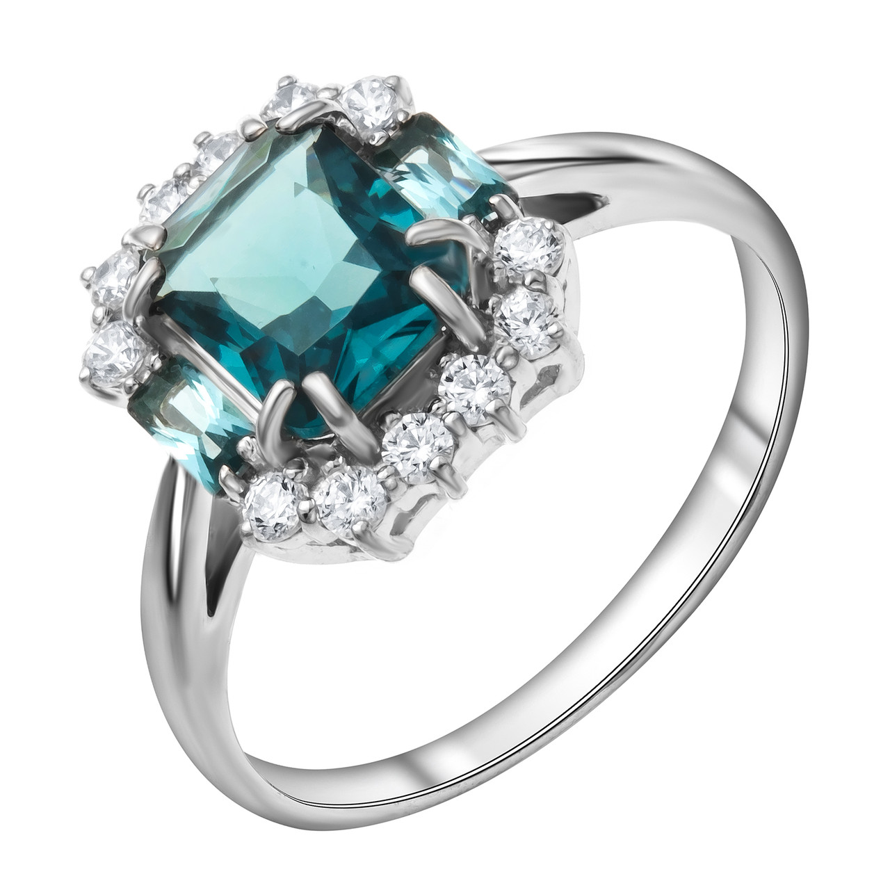 Кольцо TEOSA серебро с родием, кристалл фианит, "halo" 100-1241-TL