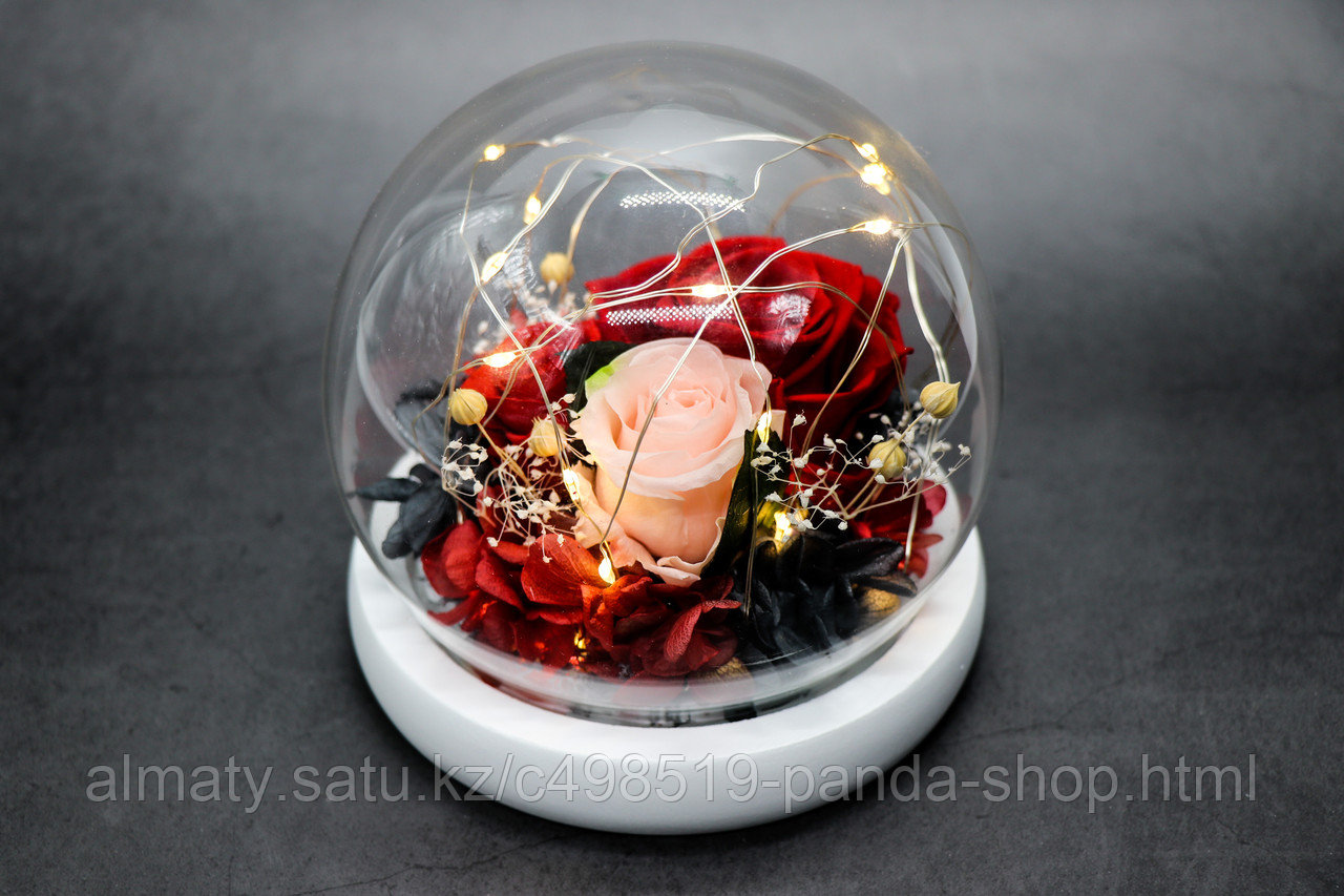 Розы в колбе, живая роза в колбе c LED подсветкой 12cm*13cm