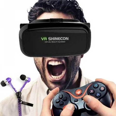 Комплект для игр в виртуальной реальности VR SHINECON 360° + bluetooth-геймпад + наушники-молния - фото 1 - id-p84945285