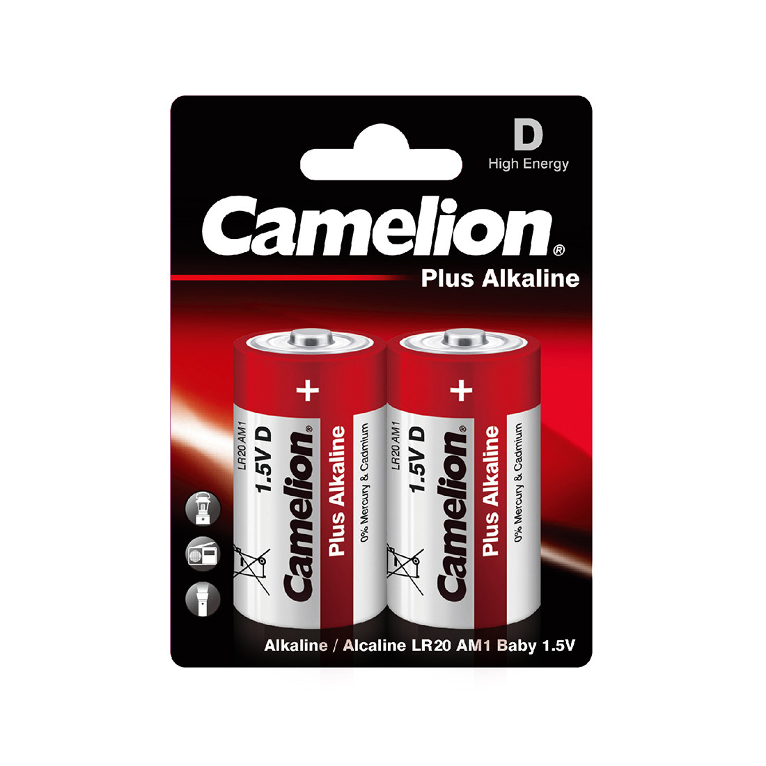 CAMELION LR20-BP2 Батарейка Plus Alkaline, D, 1.5V, 21000 mAh, 2 шт., Блистер