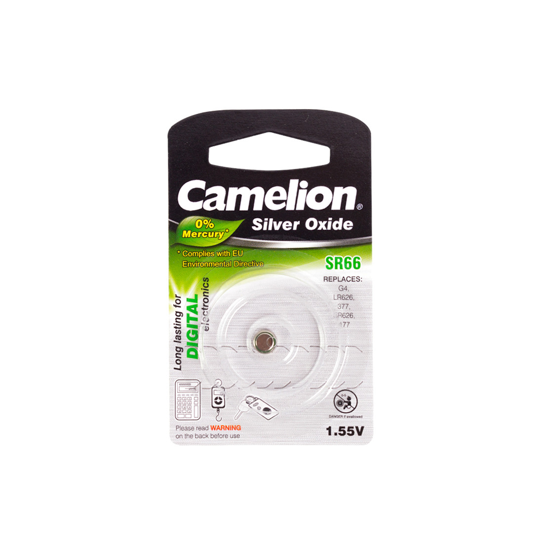 CAMELION SR66-BP1(0%Hg) Батарейка SR66 Silver Oxide, 1.55V, 0% Ртути, 1 шт., Блистер