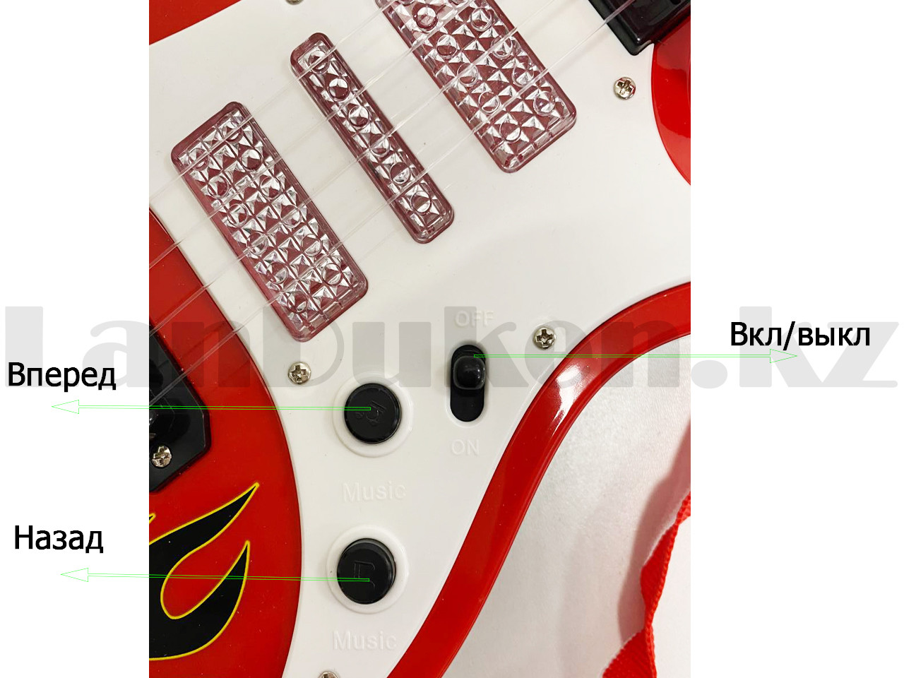 Детская гитара музыкальная с 4 струнами с световой подсветкой RockBand music guitar No.929.A - фото 4 - id-p84867201