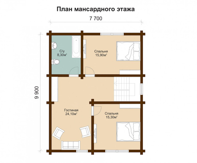 Проект двухэтажного дома из бруса с террасой, план двухэтажного дома и строительство под ключ, проектирование и строительство деревянных домов.