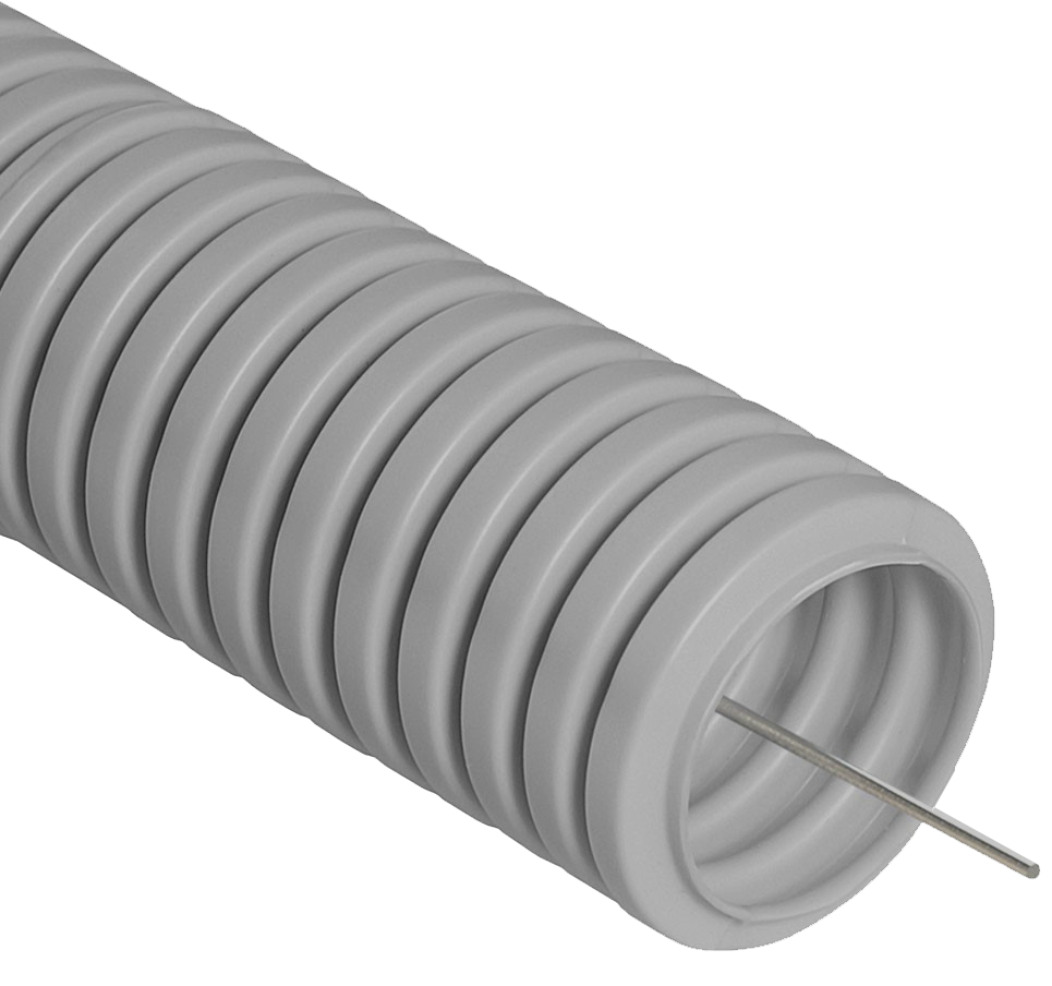 Труба ПВХ гибкая гофрированная д.25мм, лёгкая с протяжкой, 50м, цвет серый. Бренд ДКС, DKC