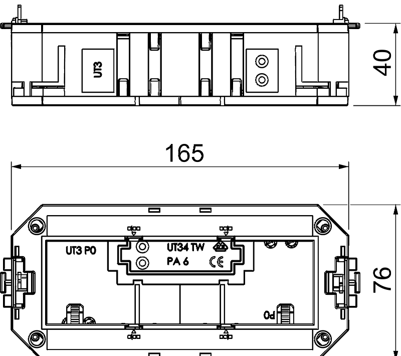 Монтажная коробка UT3 для установки в лючок с накладкой для 3xModul45 (полиамид, черный). Тип: UT3 45 3. Бренд - фото 2 - id-p85107344