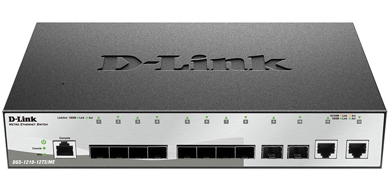 D-Link DGS-1210-12TS/ME Упра-ый комм-ор 2 уровня 10 портов 1000Base-X SFP и 2 порта 1000Мб /