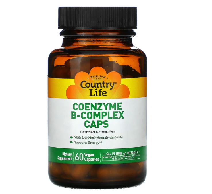 Country Life, комплекс коэнзимов группы B, 60 вегетарианских капсул