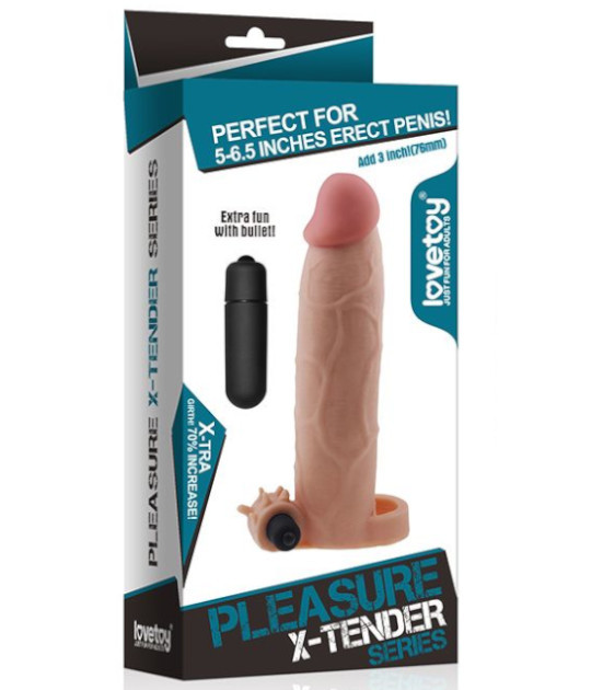 Насадка-удлинитель пениса +5.0 см, с вибрацией "PLEASURE X-TENDER SERIES", LOVETOY, цвет телесный