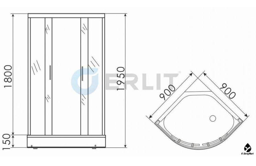 ERLIT душевая кабина ER0509T- C4 900*900*1950 высокий (СЕРЫЙ) поддон, тонированное стекло - фото 2 - id-p85132962