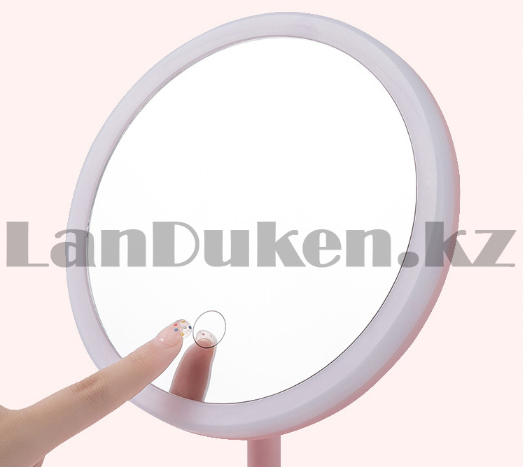 Зеркало косметическое настольное аккумуляторное с подсветкой 3 режимами с подставкой для украшений розовое - фото 8 - id-p85140833
