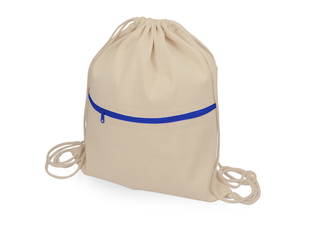 Рюкзак-мешок хлопковый Lark с цветной молнией, натуральный/синий - фото 1 - id-p85159561