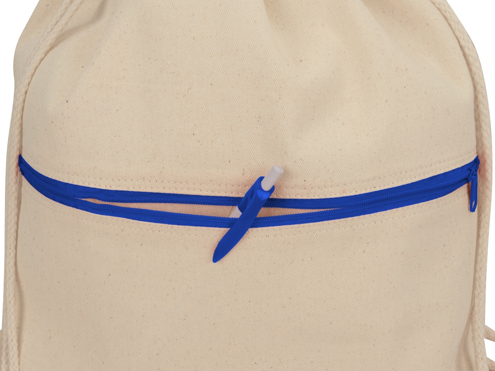 Рюкзак-мешок хлопковый Lark с цветной молнией, натуральный/синий - фото 2 - id-p85159561