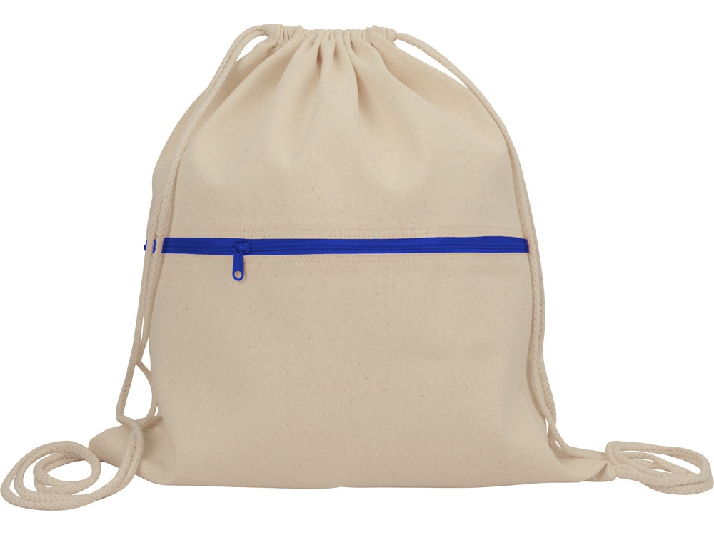 Рюкзак-мешок хлопковый Lark с цветной молнией, натуральный/синий - фото 3 - id-p85159561