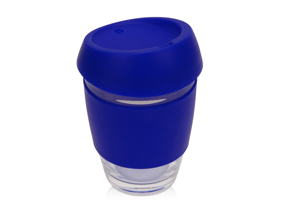 Стеклянный стакан Monday с силиконовой крышкой и манжетой, 350мл, синий - фото 1 - id-p85159582