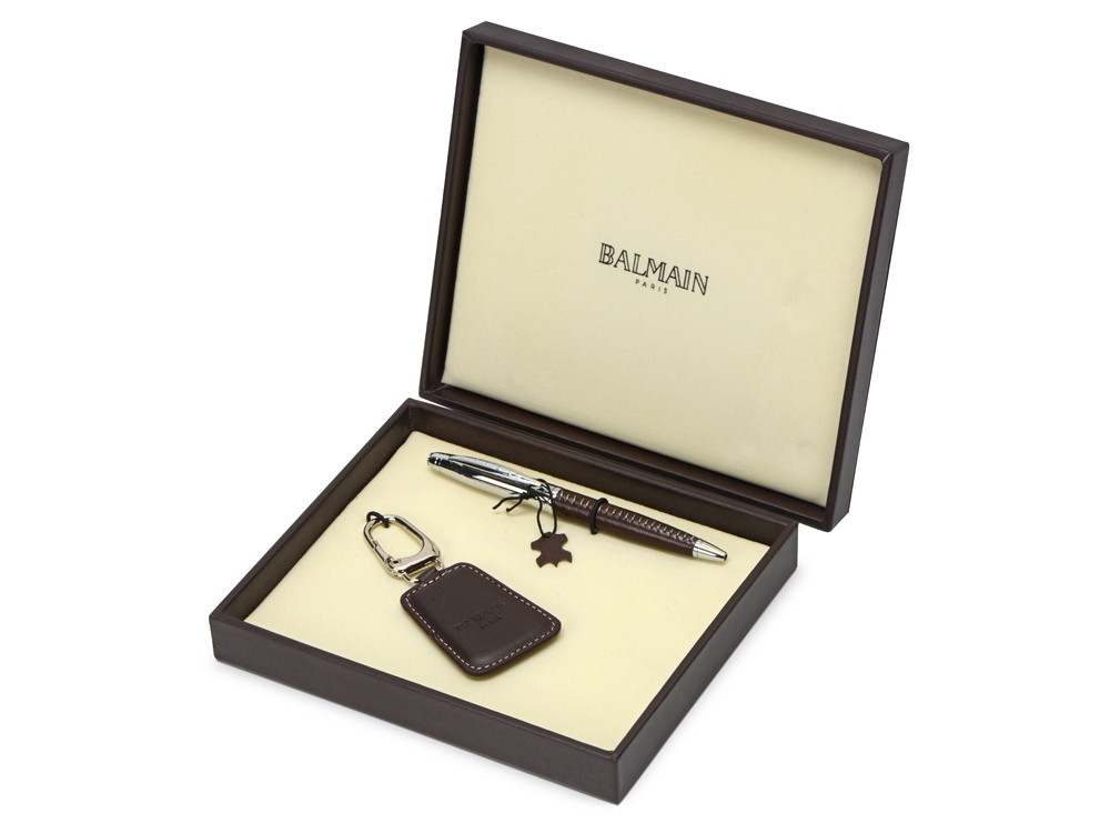 Подарочный набор Millau: ручка шариковая, брелок. Balmain, коричневый - фото 1 - id-p85159608