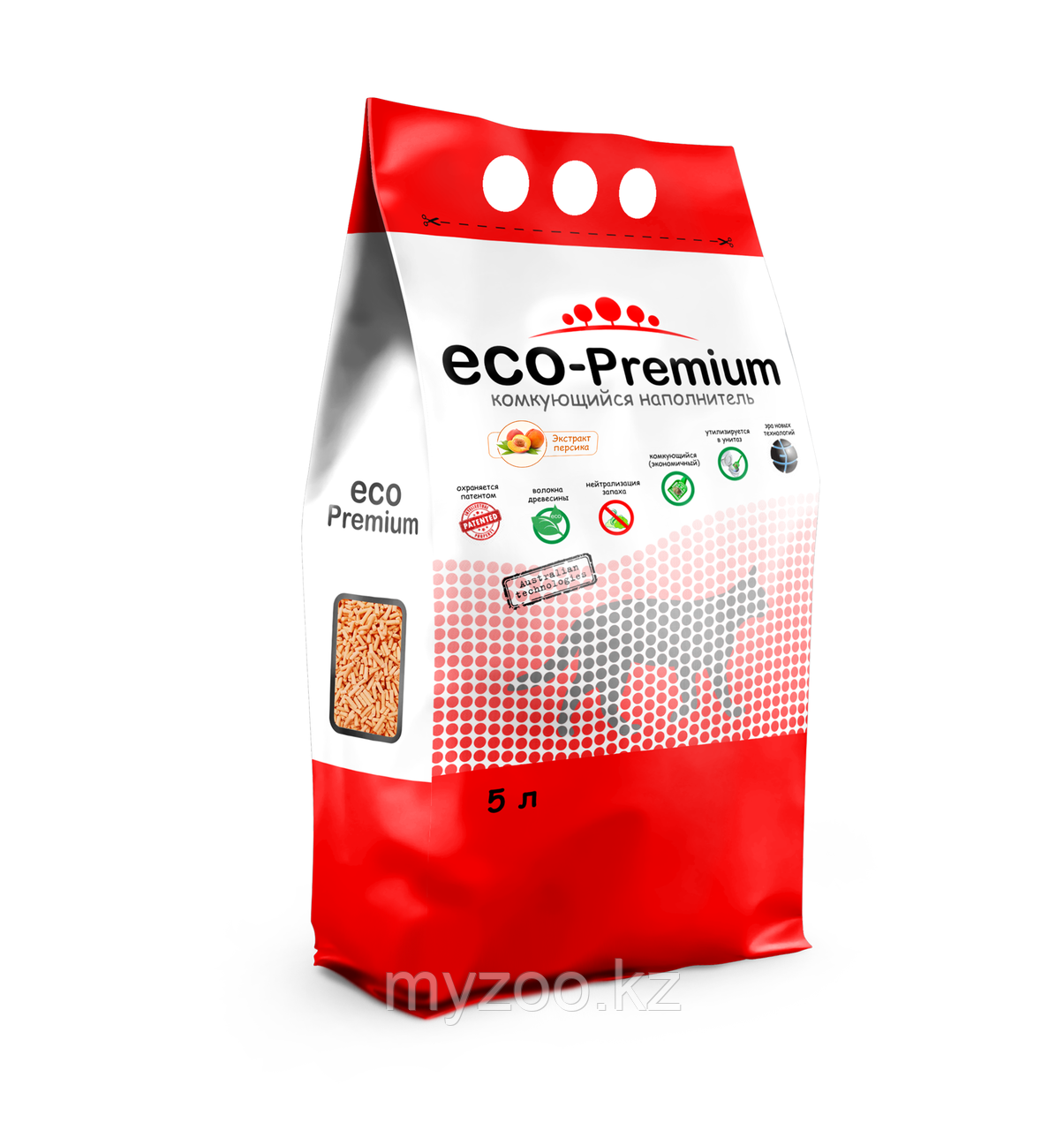 ECO-Premium Персик, 5 л |Эко-премиум комкующийся древесный наполнитель|