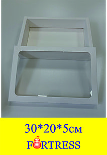 Коробка внешний размер 30*20*5см,внутренний размер(28,5*18,5*5) крышка с окном + дно белая