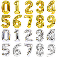 Фольгированные шары в форме цифр, золото-серебро, 0-9