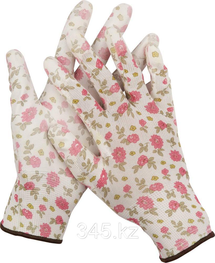 Перчатки GRINDA садовые, прозрачное PU покрытие, 13 класс вязки, бело-розовые, размер S - фото 1 - id-p45280259