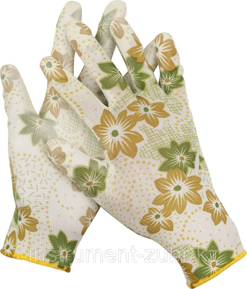 Перчатки GRINDA садовые, прозрачное PU покрытие, 13 класс вязки, бело-зеленые, размер M - фото 1 - id-p45280264