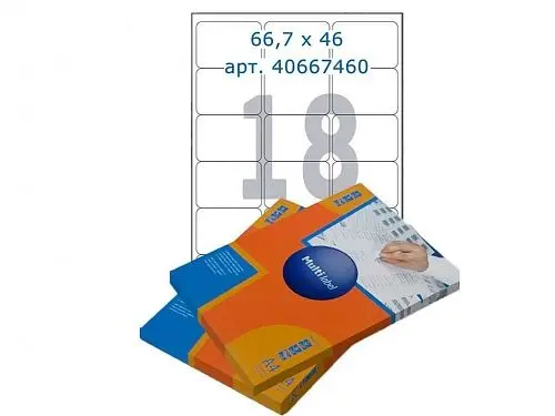 Этикетки самоклеящиеся Multilabel, А4, 66.7 х 46 мм., 18 шт/лист, 100 л., фото 2