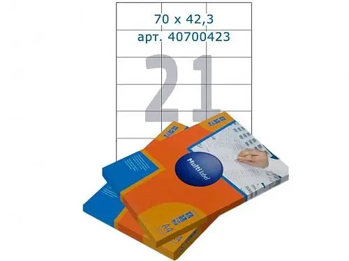 Этикетки самоклеящиеся Multilabel, А4, 70 х 42,3 мм., 21 шт/лист, 100 л., фото 2