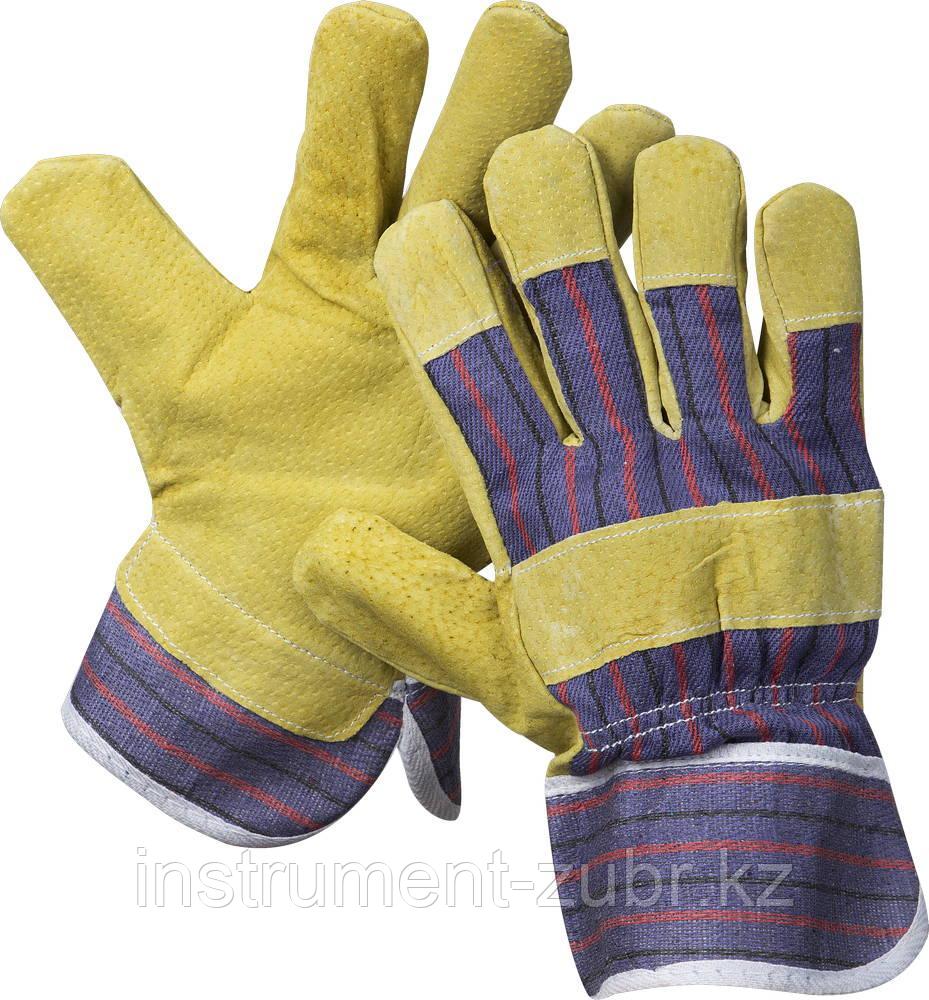 Перчатки STAYER "MASTER" рабочие комбинированные кожаные из спилка с тиснением, XL - фото 1 - id-p22280987