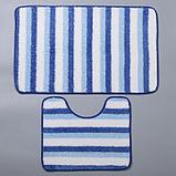 Набор ковриков для ванны и туалета Доляна «Полосатик», 2 шт: 50×80, 40×50 см, цвет сине-белый, фото 2