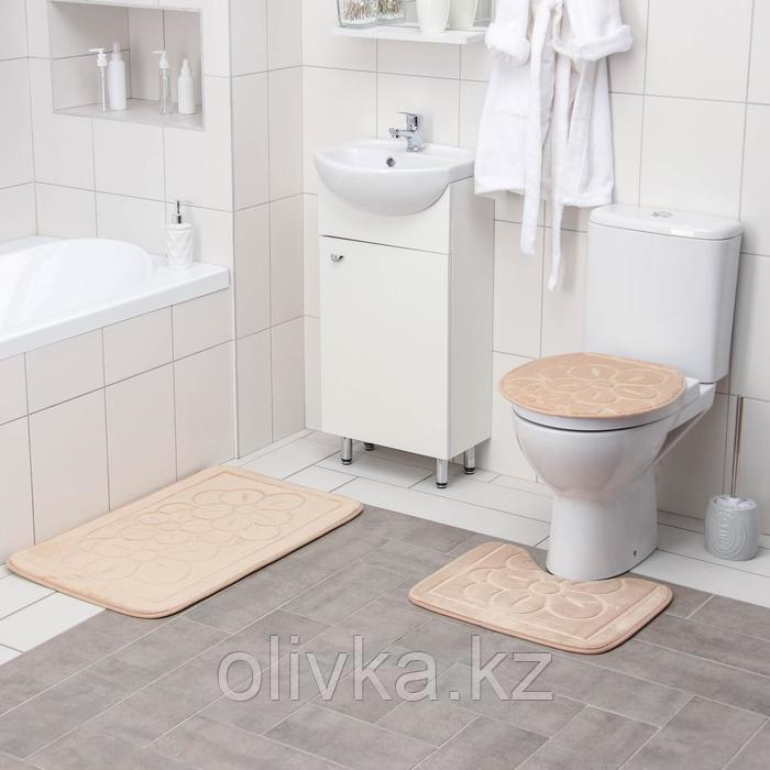Набор ковриков для ванны и туалета Доляна, 3 шт: 36×43, 40×50, 50×80 см, цвет бежевый