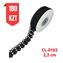 Кружево черное, шелковое 22 мм, CL-0102 black