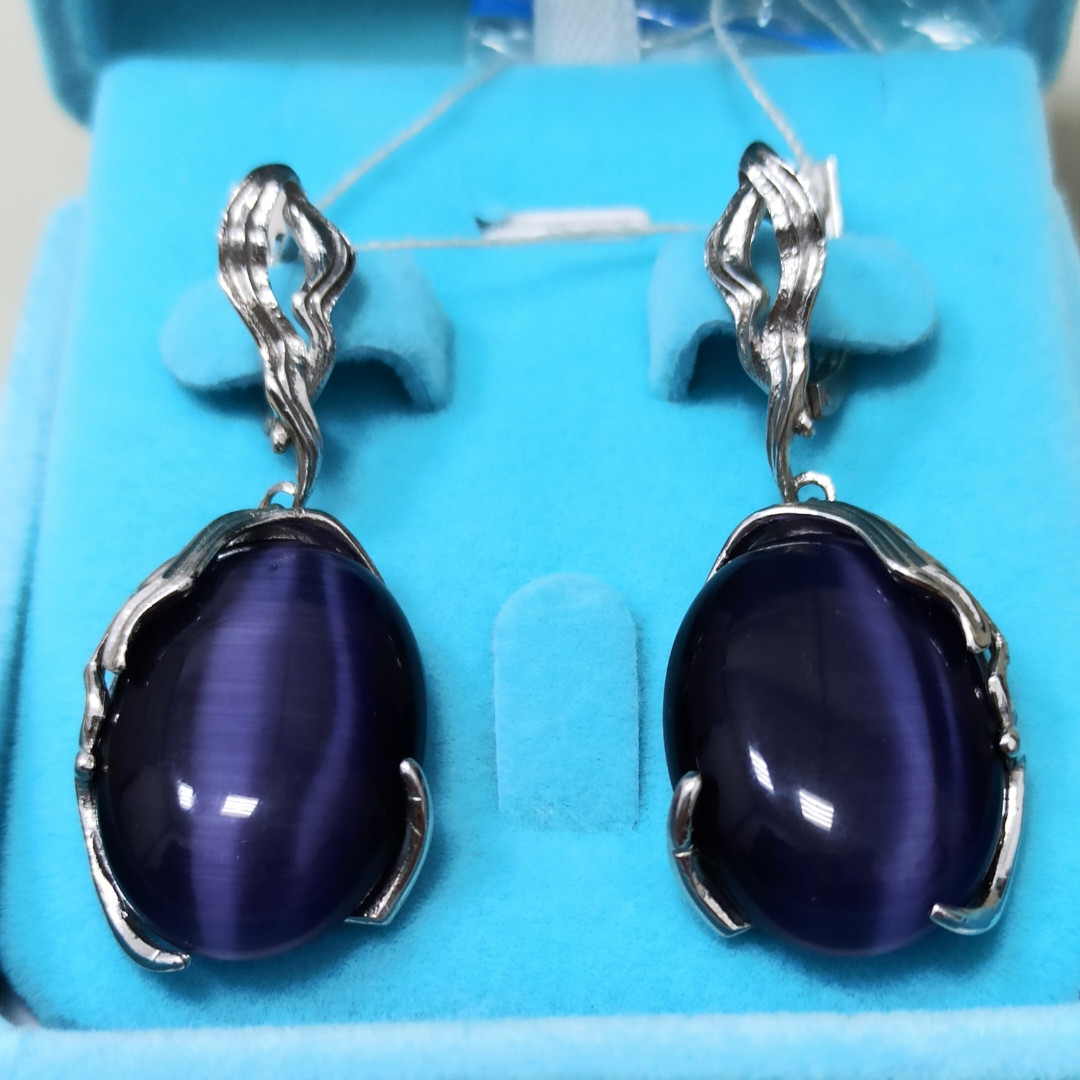 Серьги с кошачим глазом