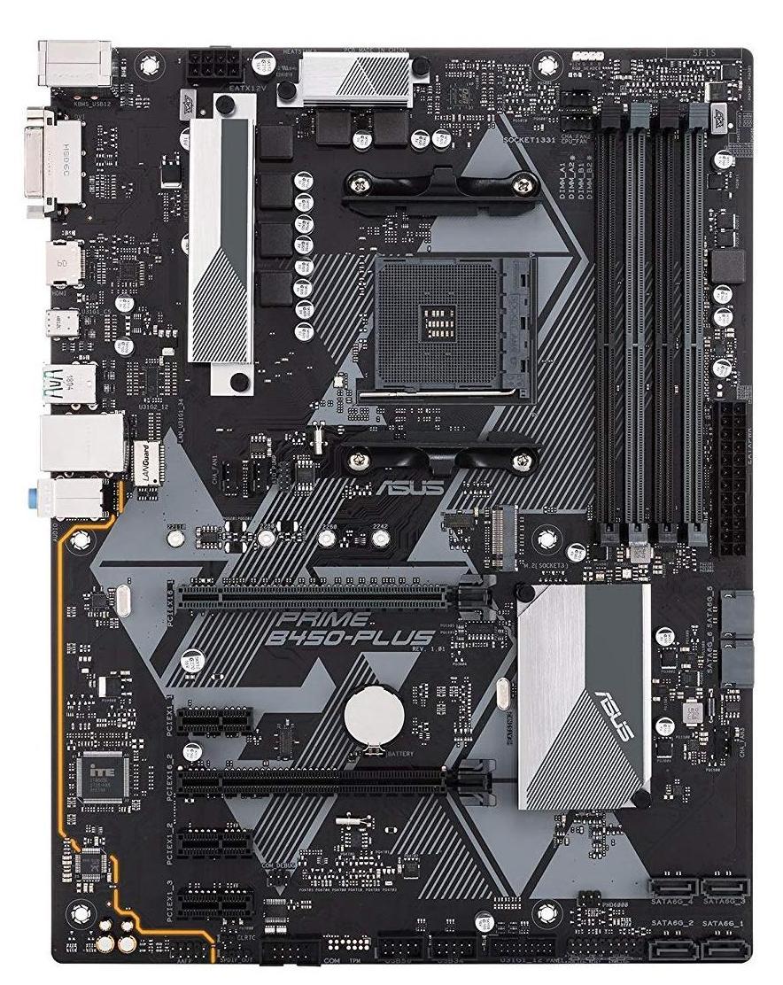 Материнская плата ASUS PRIME B450-PLUS, Socket AM4, 4xDDR4 (3466 OC), 6xSATA Raid, 1xM.2, 1xPCIe3.0/