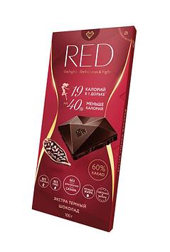 RED шоколад, Экстра темный, 60% какао, без сахара, 100 г