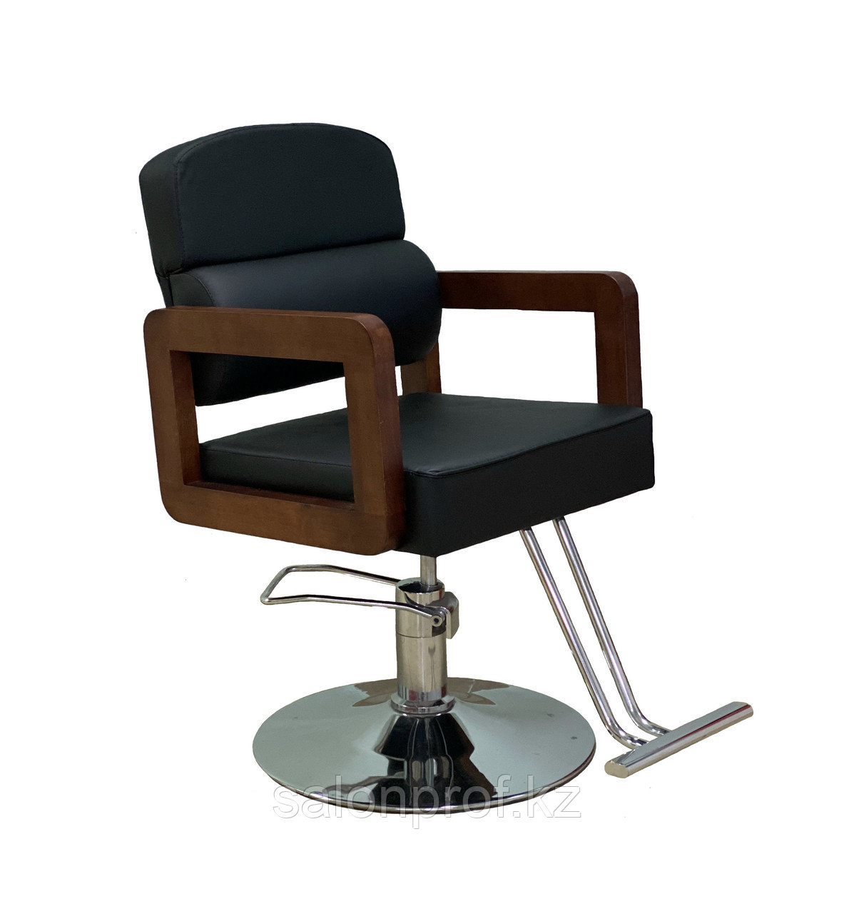 AS-3366 Кресло парикмахерское c деревянными подлокотниками (черное, гладкое)