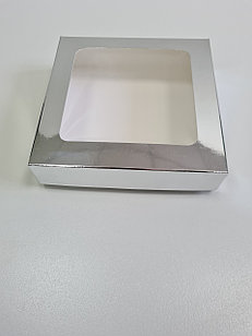 Коробка с окном 15,5*15,5*4см серебро