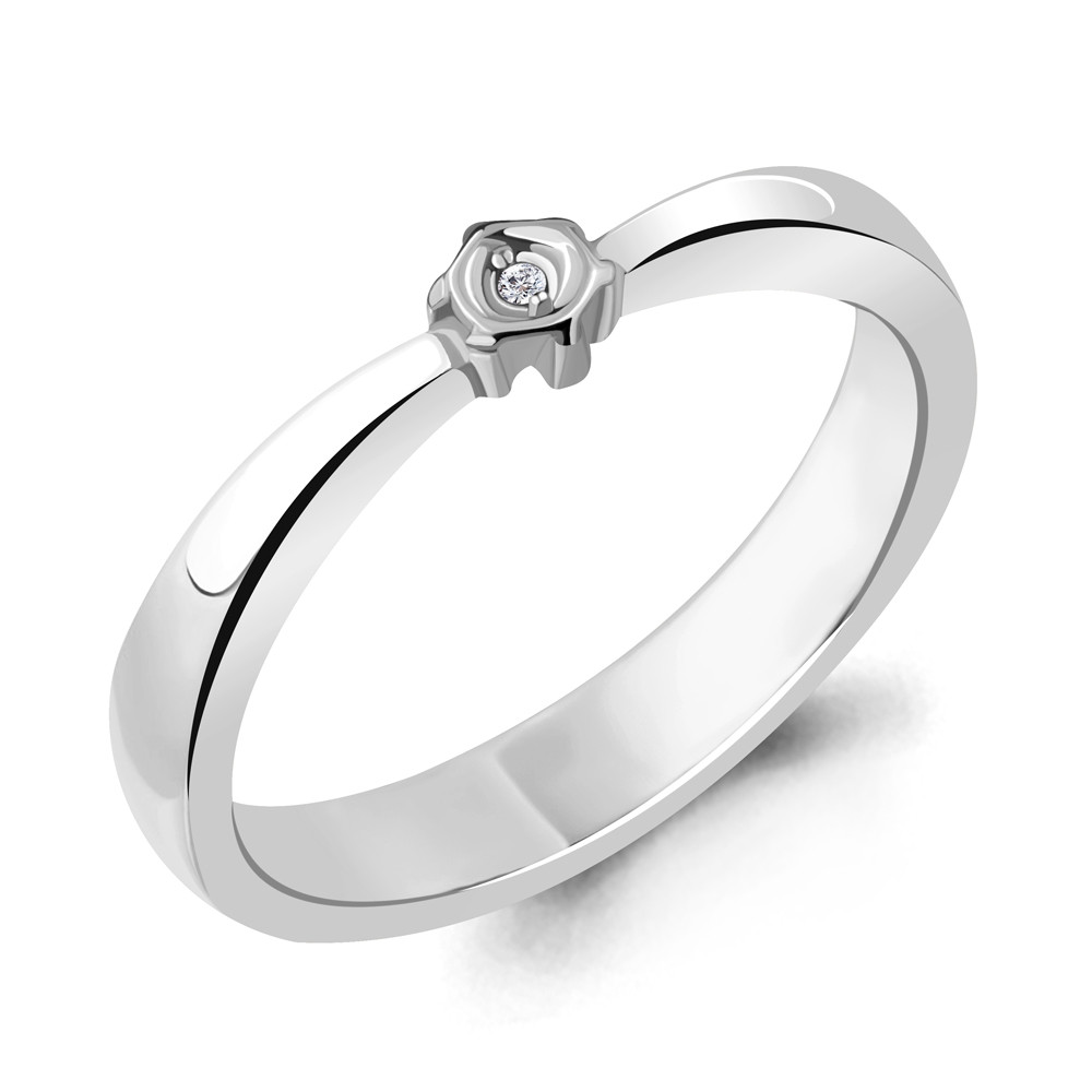 Кольцо из серебра с натуральным бриллиантом - размер 16,5