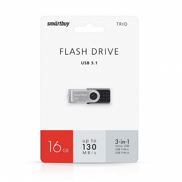 USB 3.0 накопитель Smartbuy 16GB TRIO 3-in-1 OTG (USB Type-A + USB Type-C + micro USB)