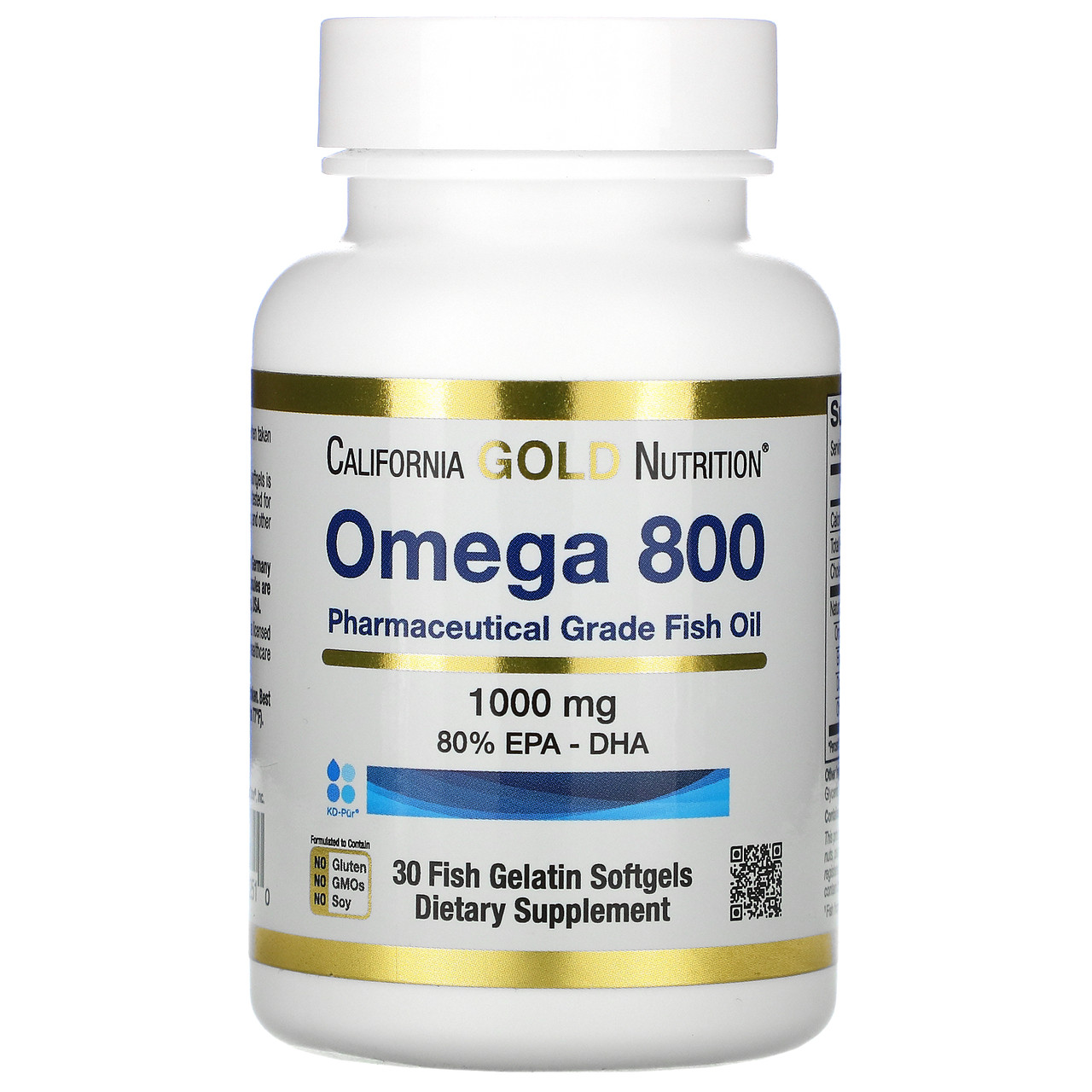 California Gold Nutrition, омега 800, рыбий жир фармацевтической степени чистоты, 80% ЭПК/ДГК, 1000 мг, 30 кап