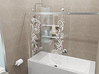 Стеклянная перегородка на ванну прямая с рисунком КС-170КЦ