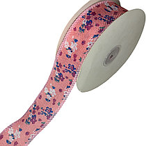 Лента декоративная  льняная, с цветочками ,40 мм, Д3 розовый
